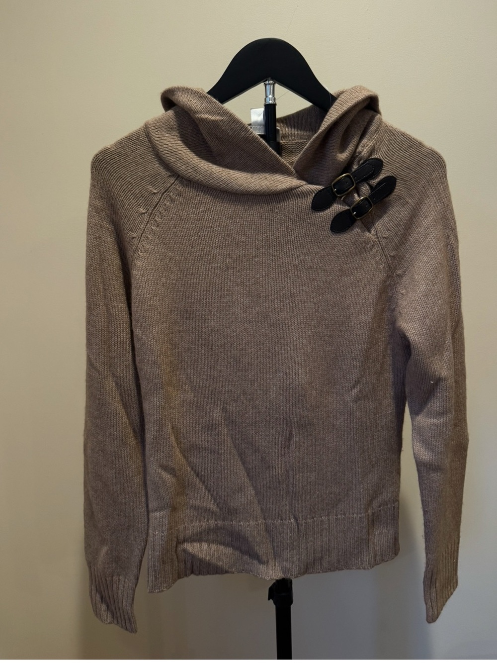 Talbots Taupe Hooded Sweater with Black Toggle Accents